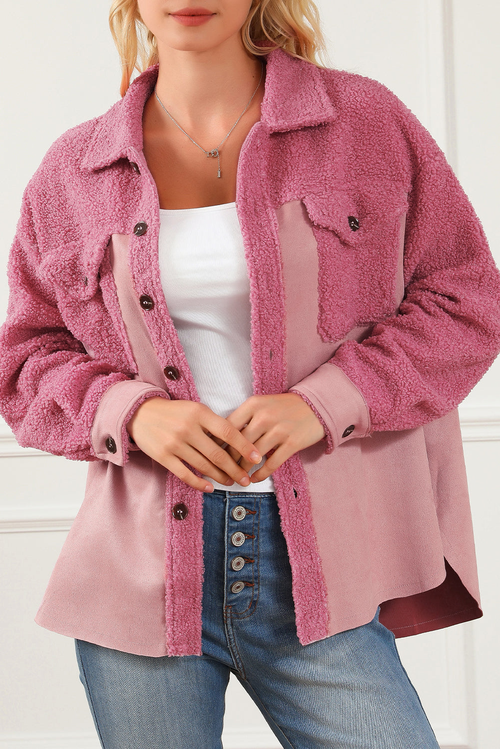 Pink Sherpa Shacket