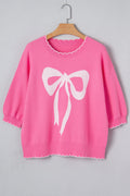 Pink Scalloped Bow Sweater
