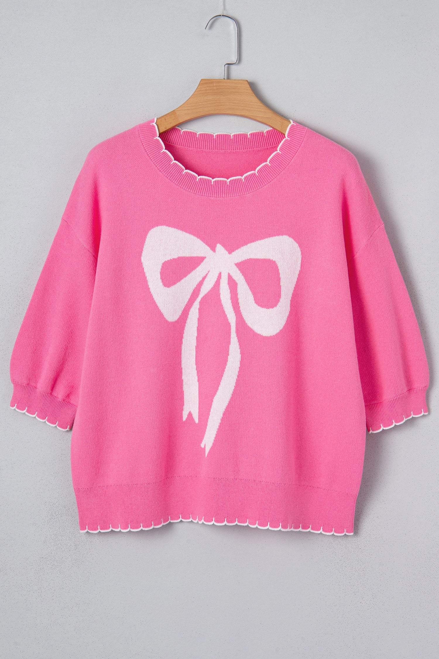 Pink Scalloped Bow Sweater