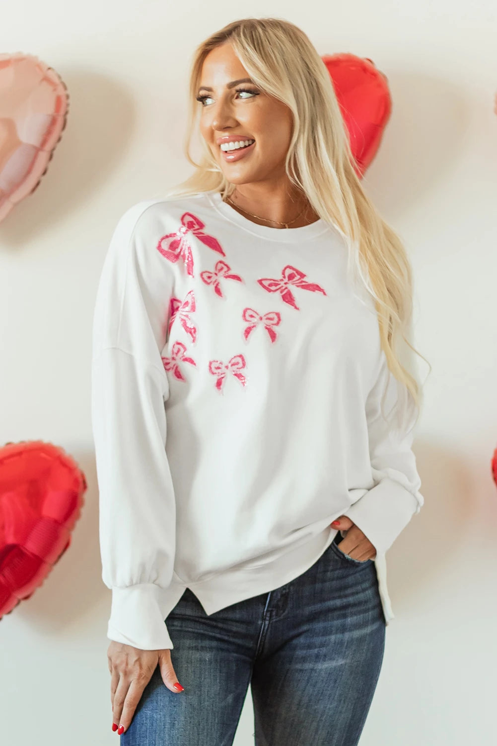 Pink Sequin Bow Sweatshirt