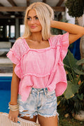 Pink Lace Frayed Blouse