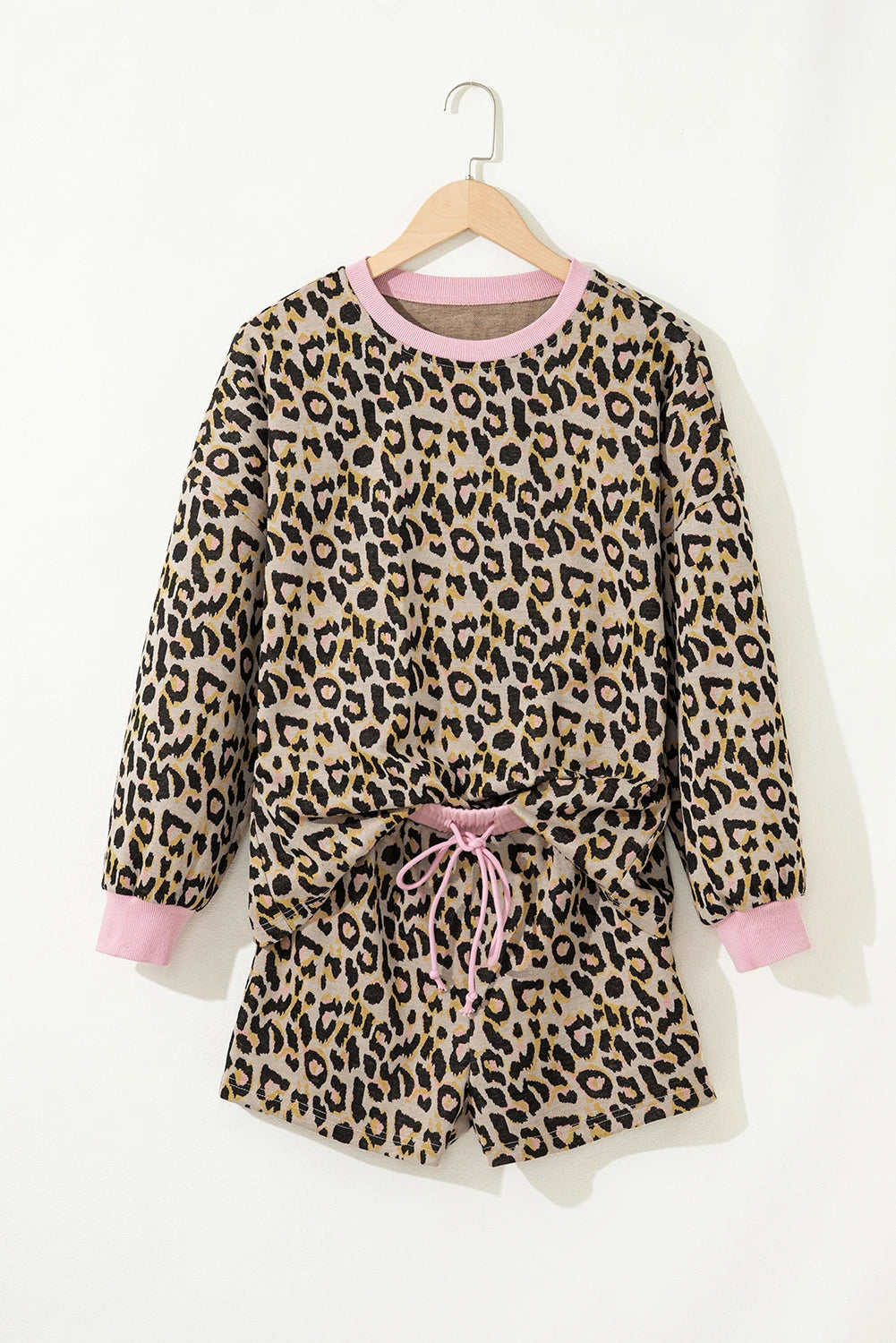 Pink Leopard Short & Pullover Set