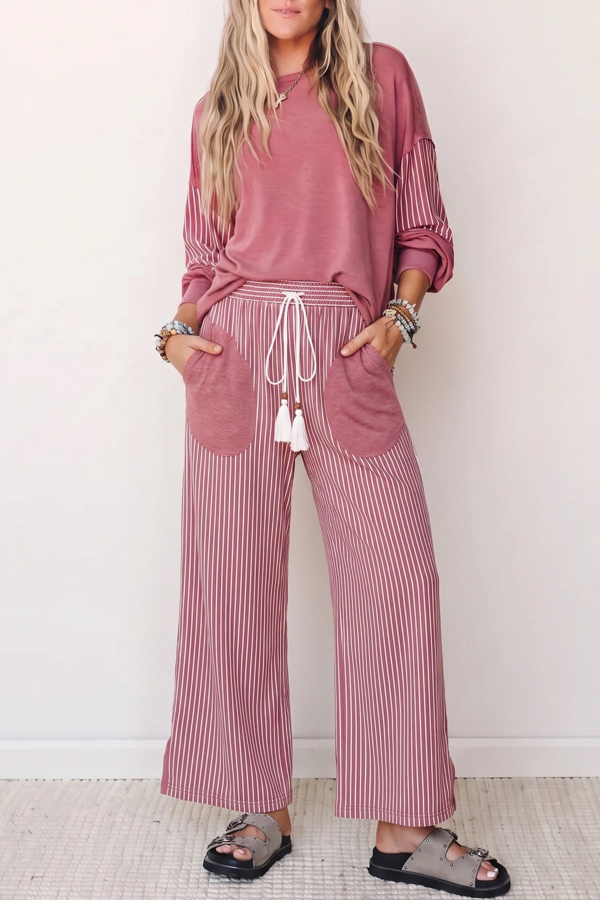 Patchwork Striped Pant Set