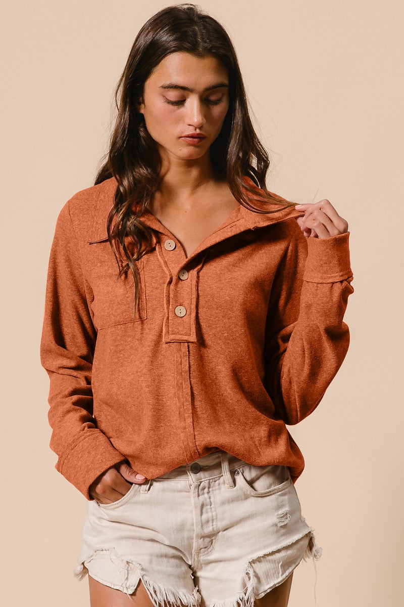 Brushed Hacci Buttoned Top