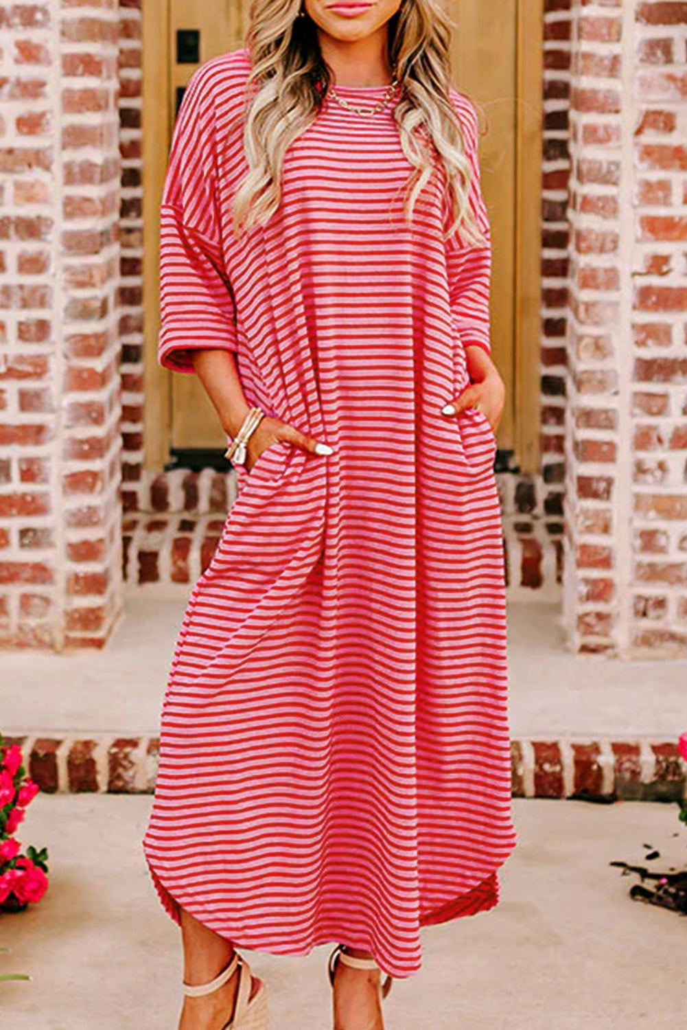 Strawberry Pink Striped Midi