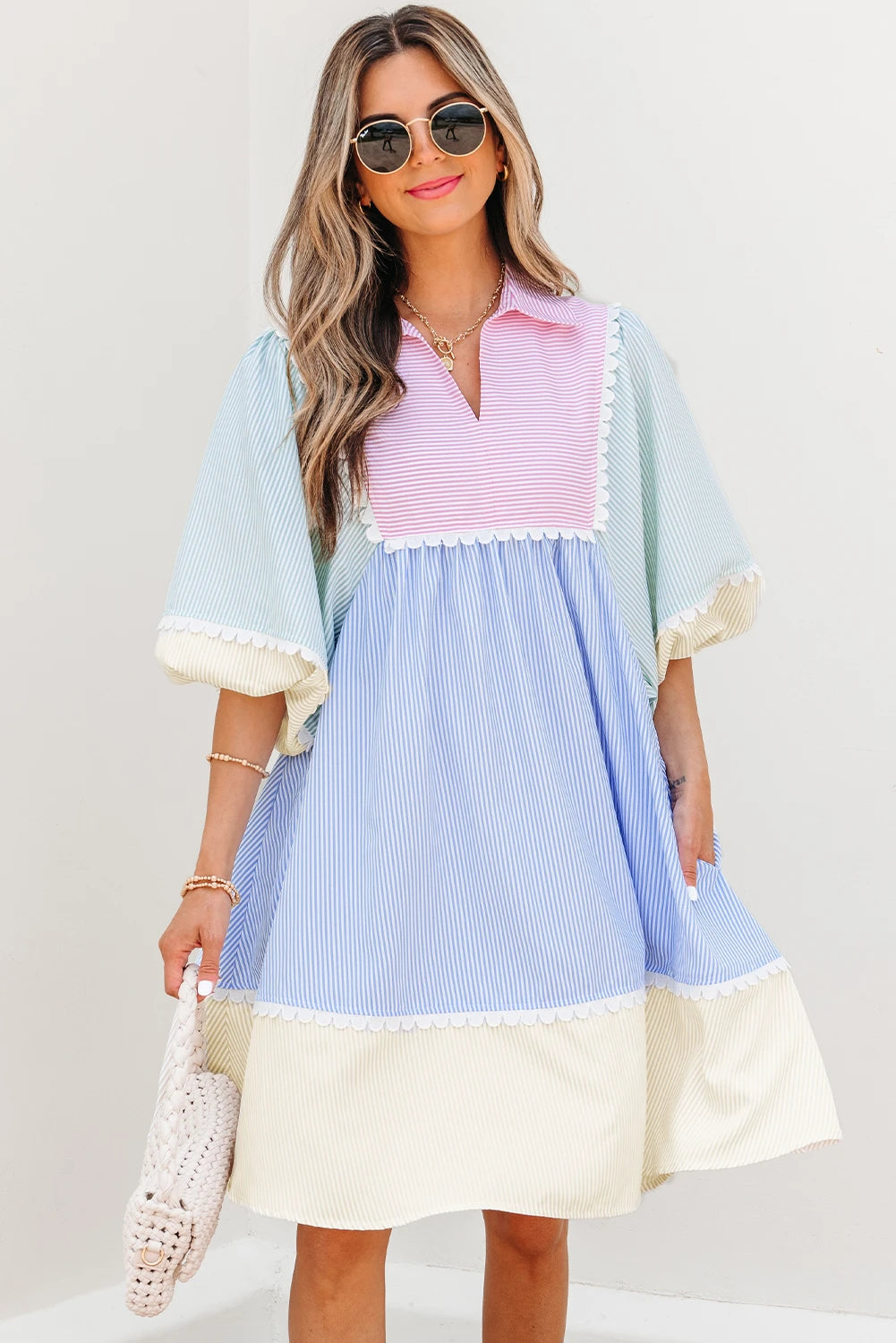 Multicolor Striped Ric Rac Dress