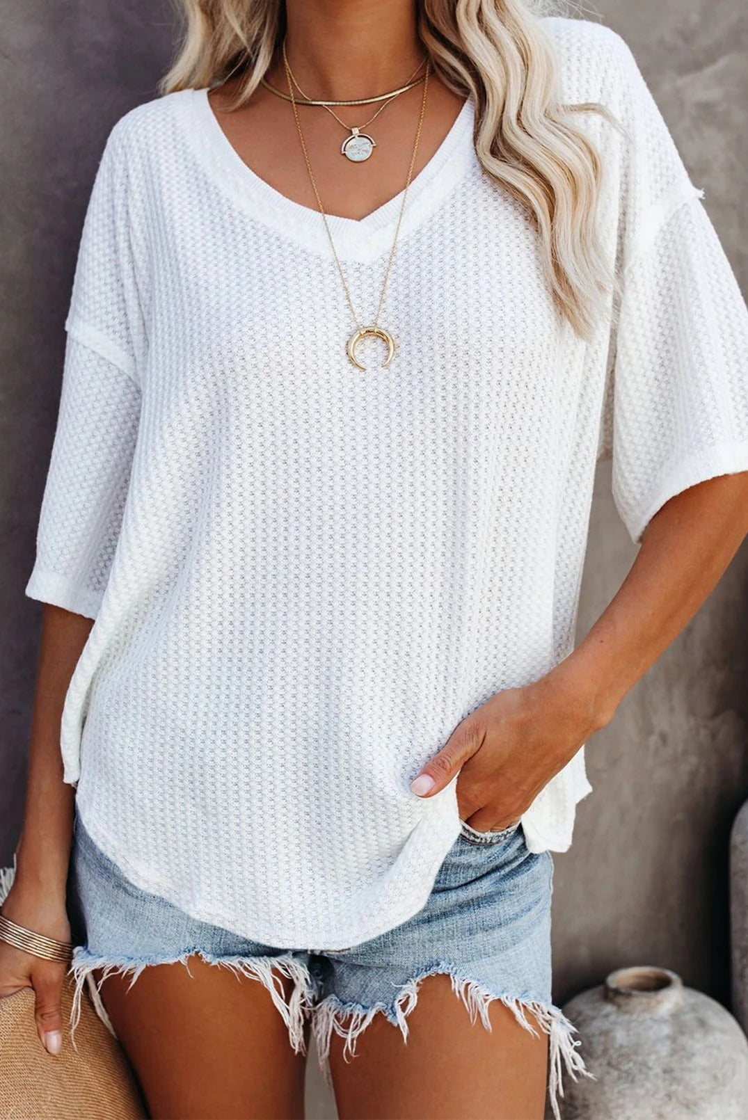 White Waffle Knit Top